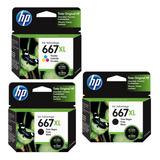 Kit 3cartucho Hp 667 667xl Deskjet 2776 Preto E Color