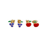 Kit Brincos Infantil Frutas Resinado Folheado Ouro 18k