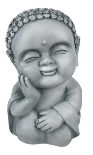 Estátua Imagem Buda Menino Mão No Rosto Paz Gratidão