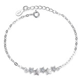 Pulsera Plata 925 Estrellas Brazalete Mujer Ajustable