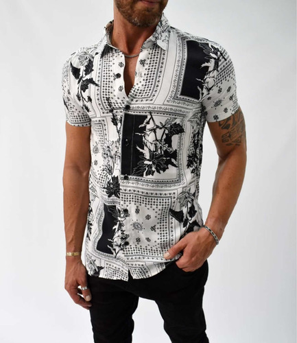 Camisa Hombre Grecia Estampada Fibrana Slim Fit Bond