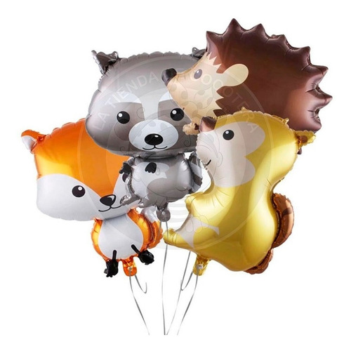 Set X 4 Globos Animalitos Del Bosque Zorro Ardilla Mapache