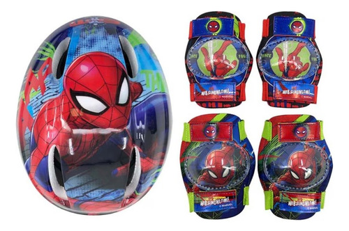 Kit De Casco, Coderas Y Rodilleras Marca Apache, Spiderman.