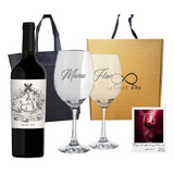 Box Regalo Vino Cordero Malbec + 2 Copas De Vidrio Grabadas