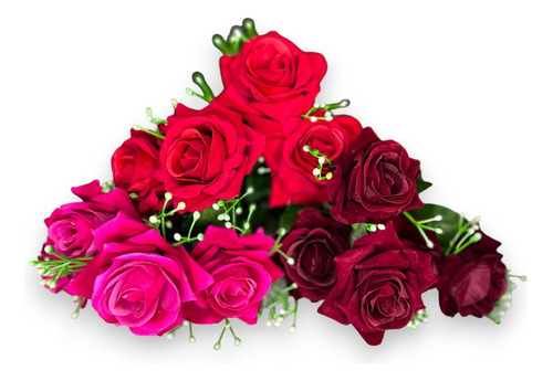 Buquê De Rosa Aveludada Artificial Com 5 Flores