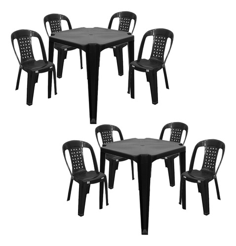 Conjunto 2 Mesas Quadrada E 8 Cadeiras Jr Plasticos Arqplast