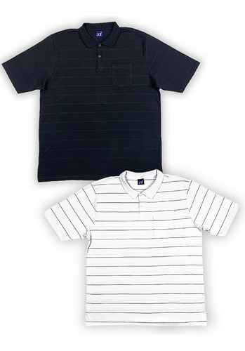 Kit Masculino 2 Peças - Camisa Polo Listrada Preta E Branca