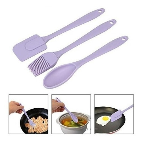 Set 3 Utensillos Cocina Teflon Y Silicona Espatula Cuchara +