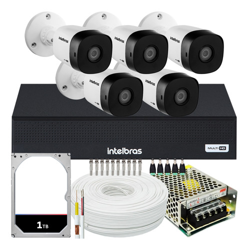 Kit 5 Cameras Seguranca Intelbras 1230 Full Dvr 8 Canais 1tb