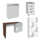 Conjunto Escritório Home Office 4 Peças Look Branco/ipê