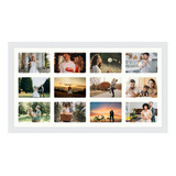 Porta Retratos Para 12 Fotos 10x15cm De Parede C/ Vidro Cor Branco Liso