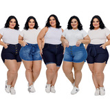 Kit 5 Short Jeans Feminino Atacado Plus Size Lycra Cós Alto