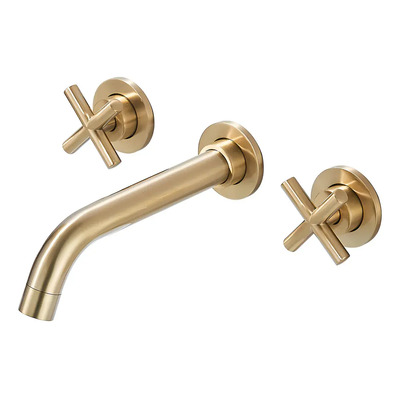 Grifo Dorado De Doble Manija Para Baño, Montaje En Pared