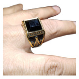 Anillo Masónico Vintage Dorado Con Trazos En Negro