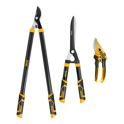 Set De Tijeras De Podar Corte Jardin 3 Piezas Ingco Amarillo