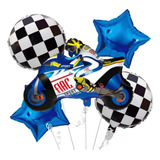 Set 5 Globos Metalicos Temática Carreras De Motos