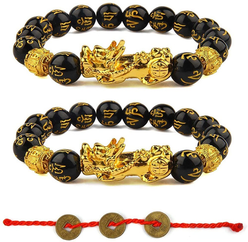 Feng Shui - Juego De Pulsera De Obsidiana Negra Con Collar D