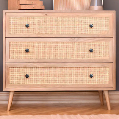 Cómoda Cajonera Top Living Estilo Madera Mango y Ratán Natural Con 3 Cajones Color Marrón claro | Meses sin interés