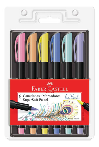 Caneta Pen Brush Faber-castell Supersoft 6 Cores Pastel