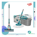 Kit Balde Mop Giratorio Fit + Rodo Limpeza Plus Flash Limp Cor Verde