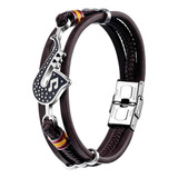 Pulsera De Cuero Trenzado De Pu Con Guitarra Para