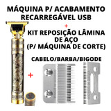 Kit Barbeiro Máquina Acabamento+kit Reposição Lâmina De Inox