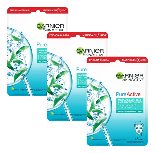 Set 3 Pz Mascarilla Garnier Skin Active Anti Imperfecciones