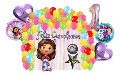 Kit Decoración Globos Gaby Gabby La Casa De Las Muñecas 80p