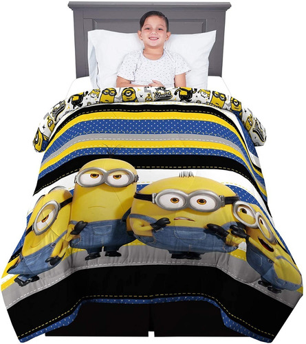 Edredón Reversible Minions Tamaño Individual Y  Matrimonial