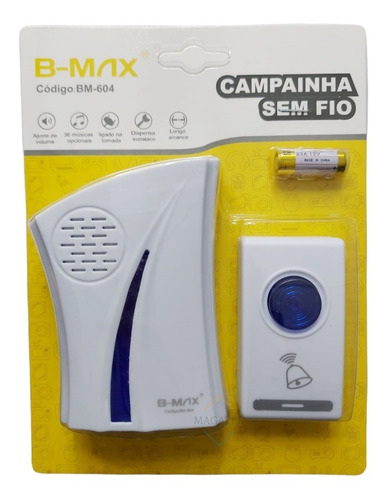 Campainha Sem Fio B-max Bm-604, Receptor, 15 Metros, Branca