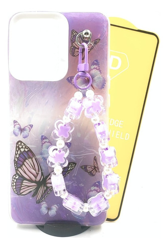 Case Mariposas + Mica Cristal Xiaomi Redmi 13c / Poco C65