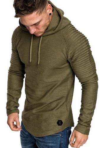 Playera Hombre Manga Larga Con Capucha Slim Fit Moda Hoodie