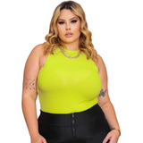 Regata Ribana Em Malha Canelada Plus Size