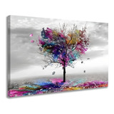 Quadros Sala Abstratos Colorido Árvore Coração Tela Cor Preto