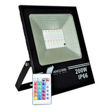 Refletor De Led Rgb Colorido 200w Bivolt Ip66 Com Controle 