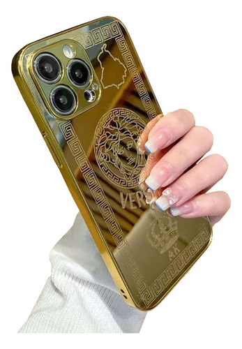 Capinha,gold Versace Espelhada 12,13,14max Luxo Para iPhone