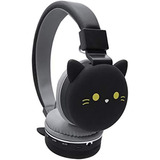 Negro Gato Dibujos Animados Auriculares Wireles Fm Auricular