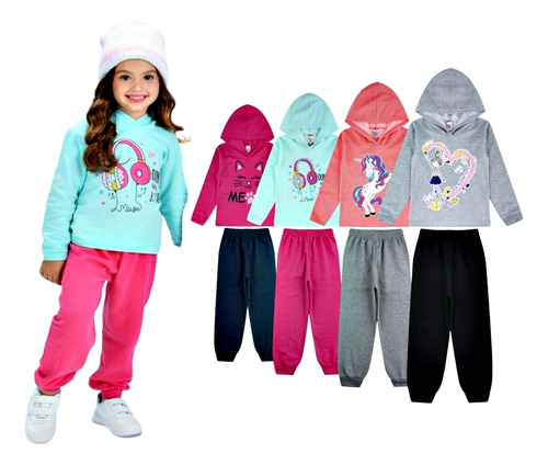 3 Conjuntos Capuz Infantil Inverno Menina Flanelado Feminino