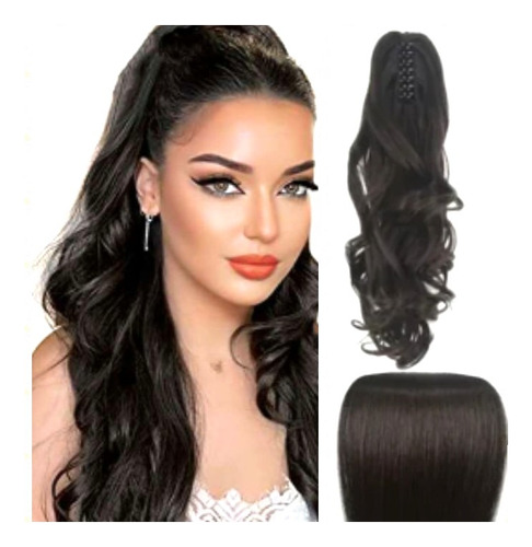 * Extensión Broche Ponytail Onda Opaca 68cm #2 Negro Castaño