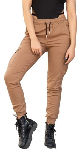 Pantalón Mujer Jogger Cargo Gabardina Elastizada V. Colores