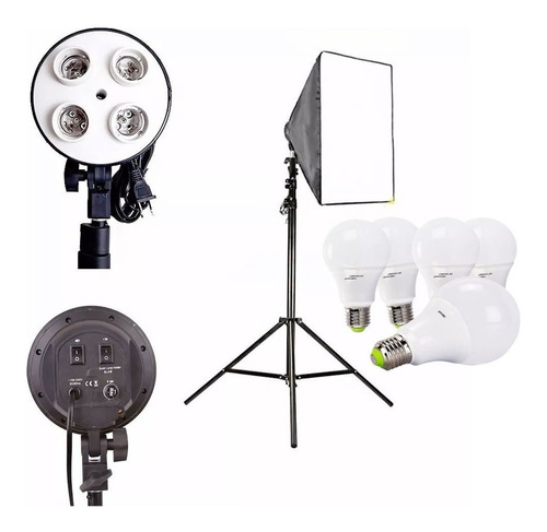 Kit Estúdio Tripe Iluminação Softbox Quad E27 Para Youtubers