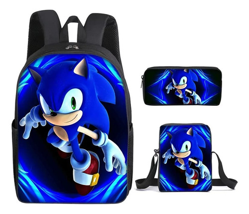 Set Mochila Escolar Mas Lonchera Y Estuche Diseño Sonic 