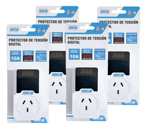 Protector De Tensión Digital Sica De Enchufar 10a | Pack X4
