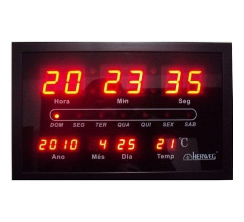 Relógio Parede Herweg 6289 Digital Led Termometro Calendario