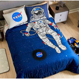 Edredón Space Astronauta Nasa Cama Sencillo 2faz Cobija+ Coj