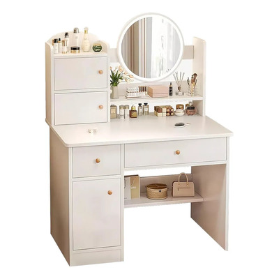 Tocador Multifuncional Con Espejo Led Con Cajas (sólo Mesa) Color Blanco | Envío gratis