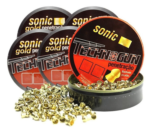 Kit 5 Chumbinho Technogun Sonic Gold 4.5mm - 1250 Unidades