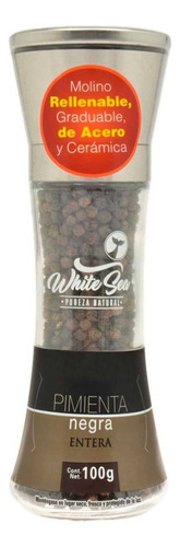 Pimienta Negra White Sea En Molino De Vidrio Acero 100g