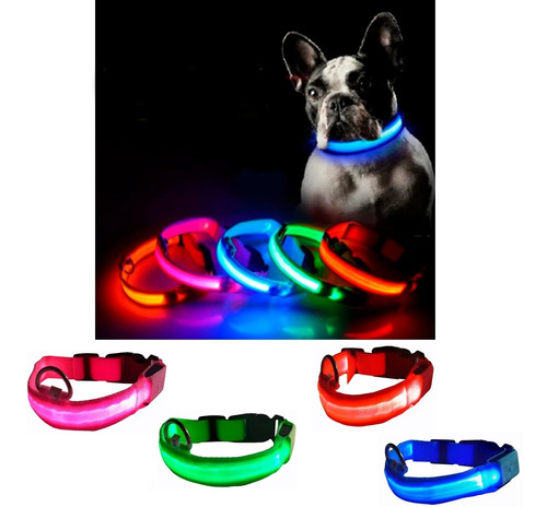 Collar Para Perros Gatos Ajustable Con Luz Led 3 Modos Luz