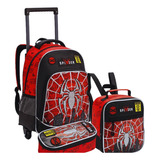 Kit Mochila Rodinha Escolar Spider Man 3 Peças